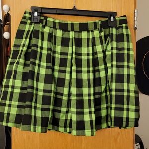 Hot Topic Neon Green and Black Plaid Peated Skirt Goth Alt Emo S/M